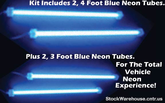 4 Long Tube High Output Neon Lighting Tubes Make Your Car GLOW BLU !